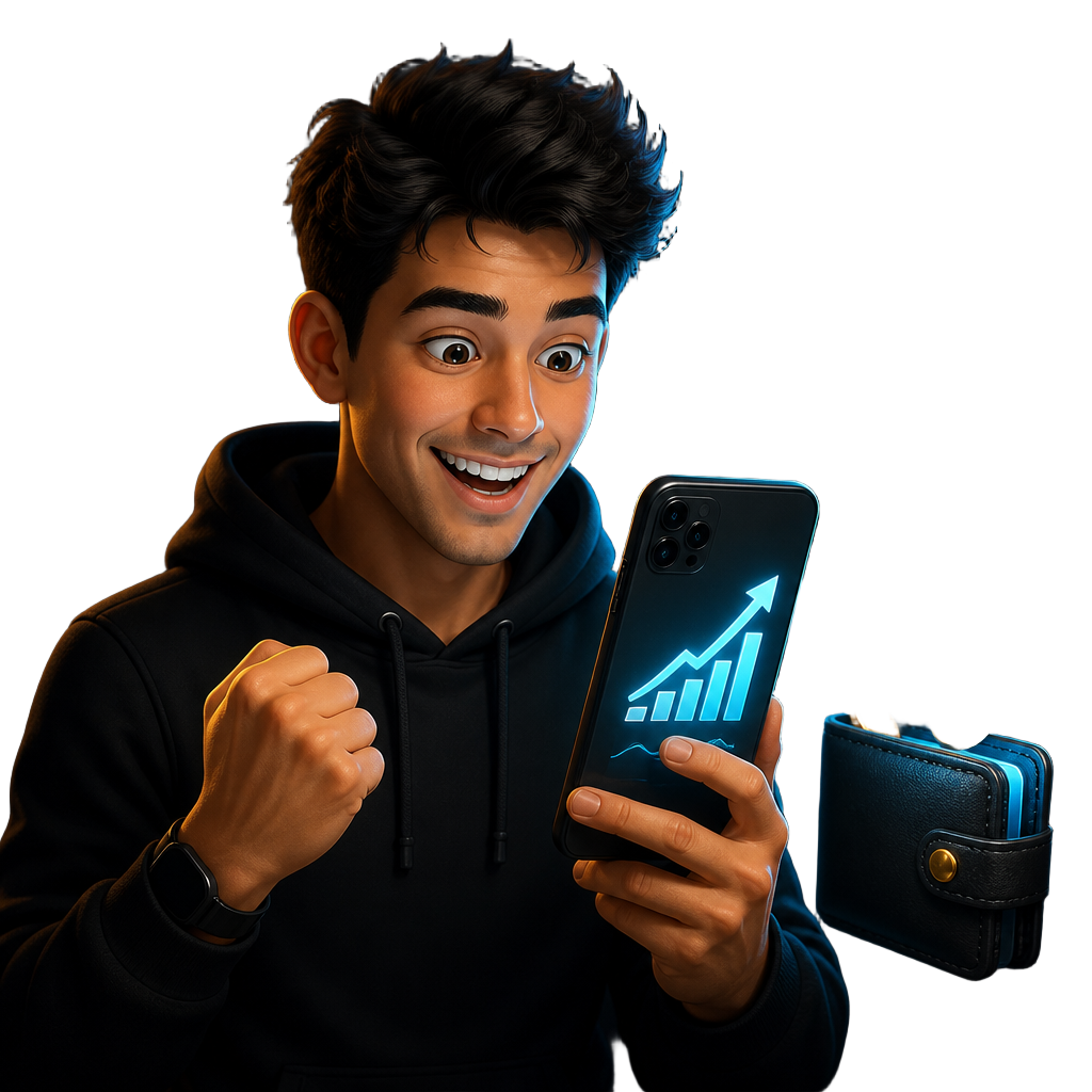 Criador acompanhando sua performance pelo celular